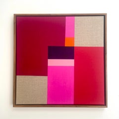 Paths 4 - abstract geometric red, pink, orange painting on linen