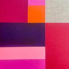 Paths 4: cuadro abstracto geométrico en rojo, rosa y naranja sobre lino