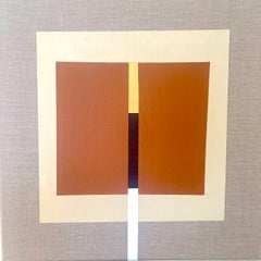 Paths 5 - abstract geometric brown, beige, black, gold painting on linen