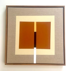 Paths 5 - abstract geometric brown, beige, black, gold painting on linen