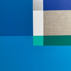 Paths 7 - quadro astratto geometrico in blu, beige e verde su tela di lino