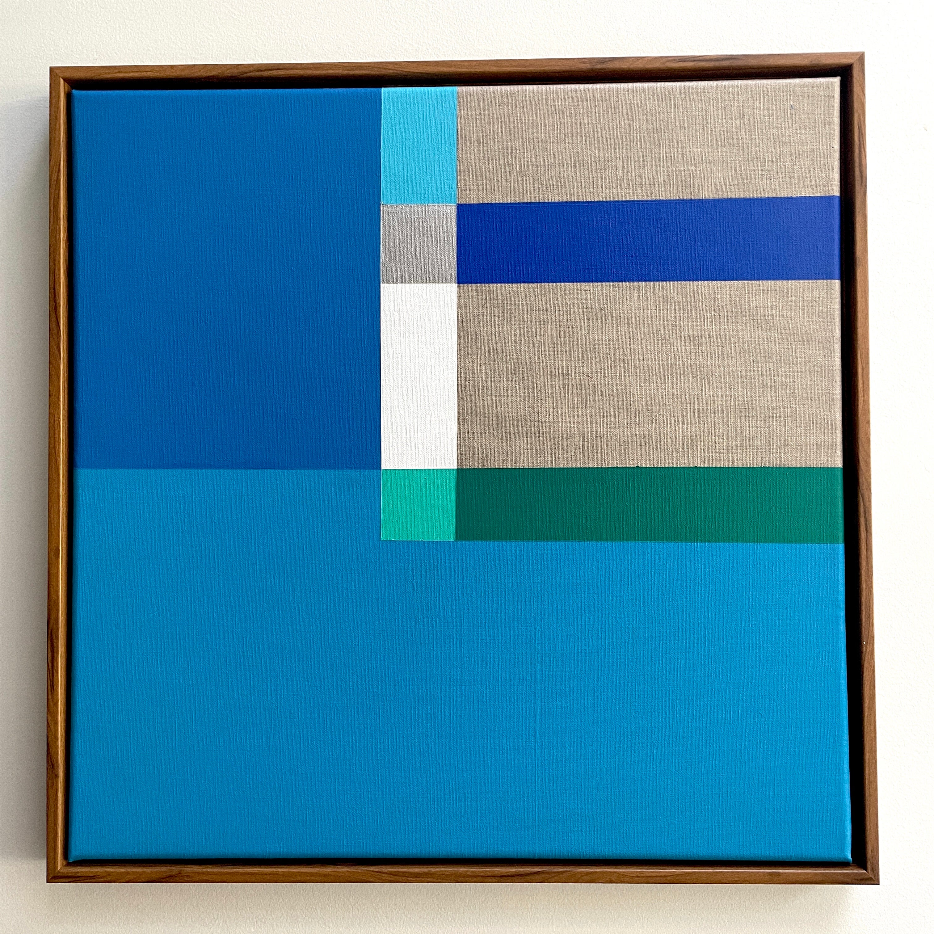 Marie Laforey Abstract Painting - Paths 7 - abstract geometric blue, beige, green painting on linen