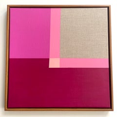 Paths 9 - quadro astratto geometrico rosso e rosa su tela di lino