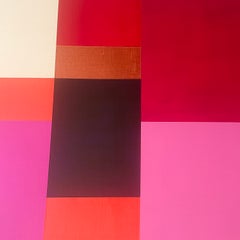 Paths G2 – großes abstraktes geometrisches Gemälde in Rot, Rosa, Beige und Gold auf Leinen