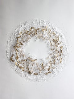 EV White - textural white and gold nature inspired white circle sculpted paper