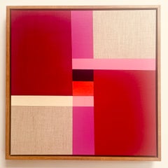 Paths 15 - quadro astratto geometrico in rosso, rosa e arancione su tela di lino