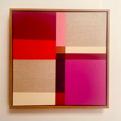 Paths 16 - quadro astratto geometrico in rosso, rosa e arancione su tela di lino