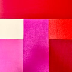 Paths 17 - quadro astratto geometrico in rosso, rosa e arancione su tela di lino