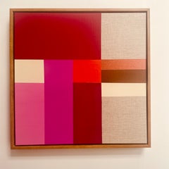 Paths 17 - quadro astratto geometrico in rosso, rosa e arancione su tela di lino