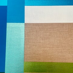 Paths 19 – abstraktes, geometrisches Gemälde in Blau, Grün und Weiß auf Leinen