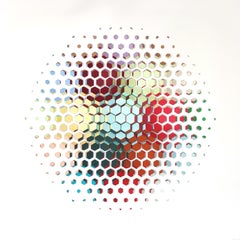 „Radiance“ – gerahmte, abstrakte, geometrische 3D-Skulptur aus mehrfarbigem, gefaltetem Papier