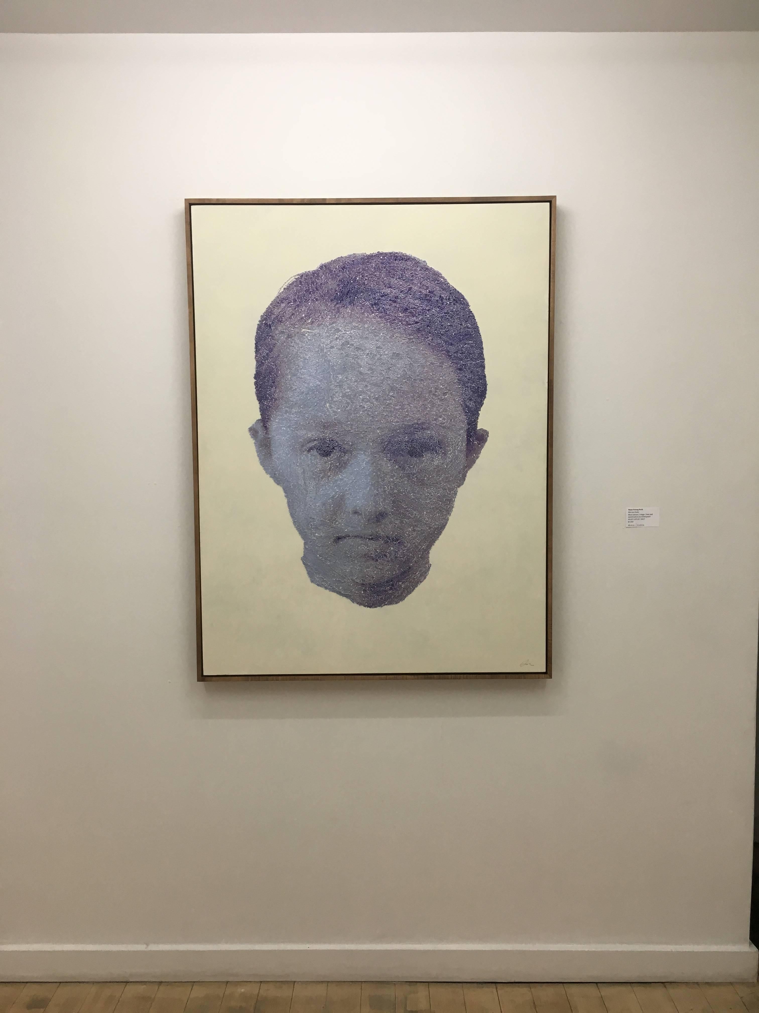 Mei Lin violet- contemporary purple girl portrait with torn and pasted photo - Photograph by Keun Young Park