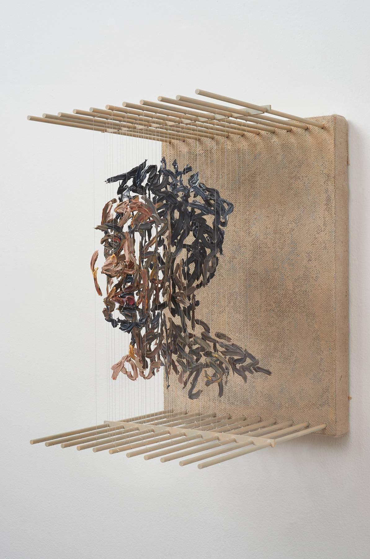 SRO- 3D figurative portrait sculpture with suspended paint strokes - Painting by Chris Dorosz