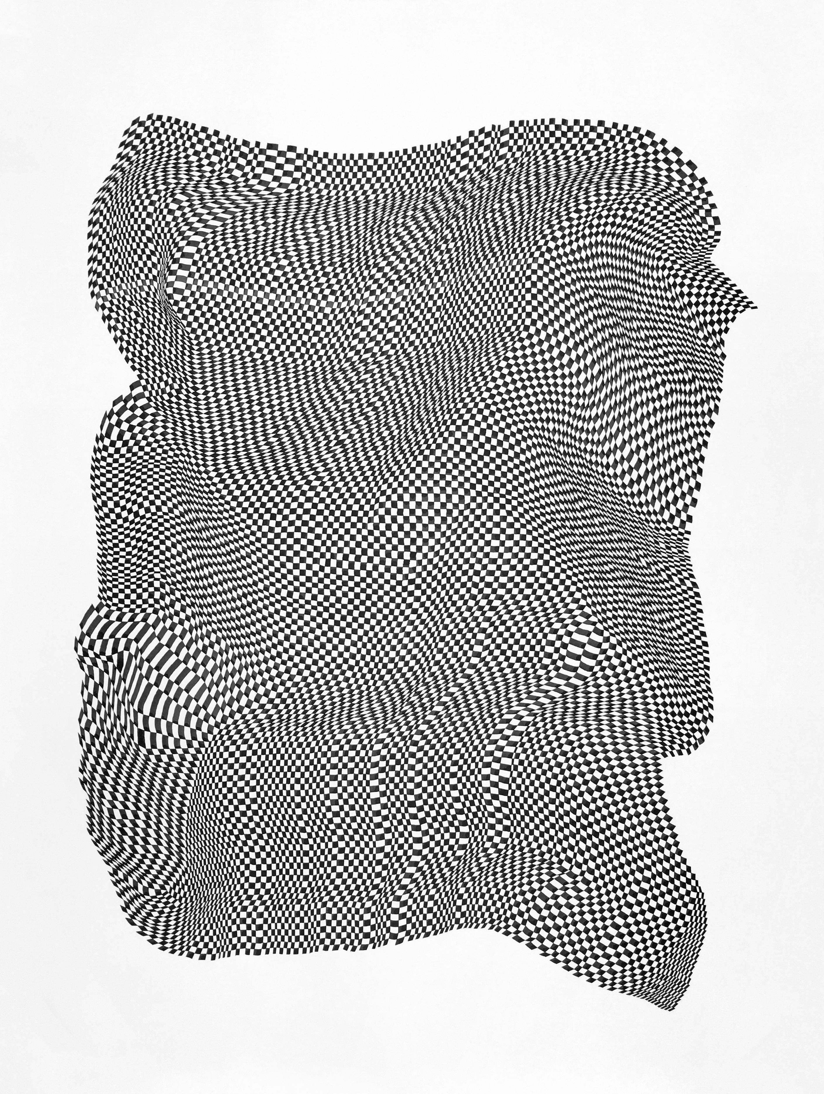 Dana Piazza Abstract Drawing - Squares 2- abstract geometric black and white ink drawing on paper