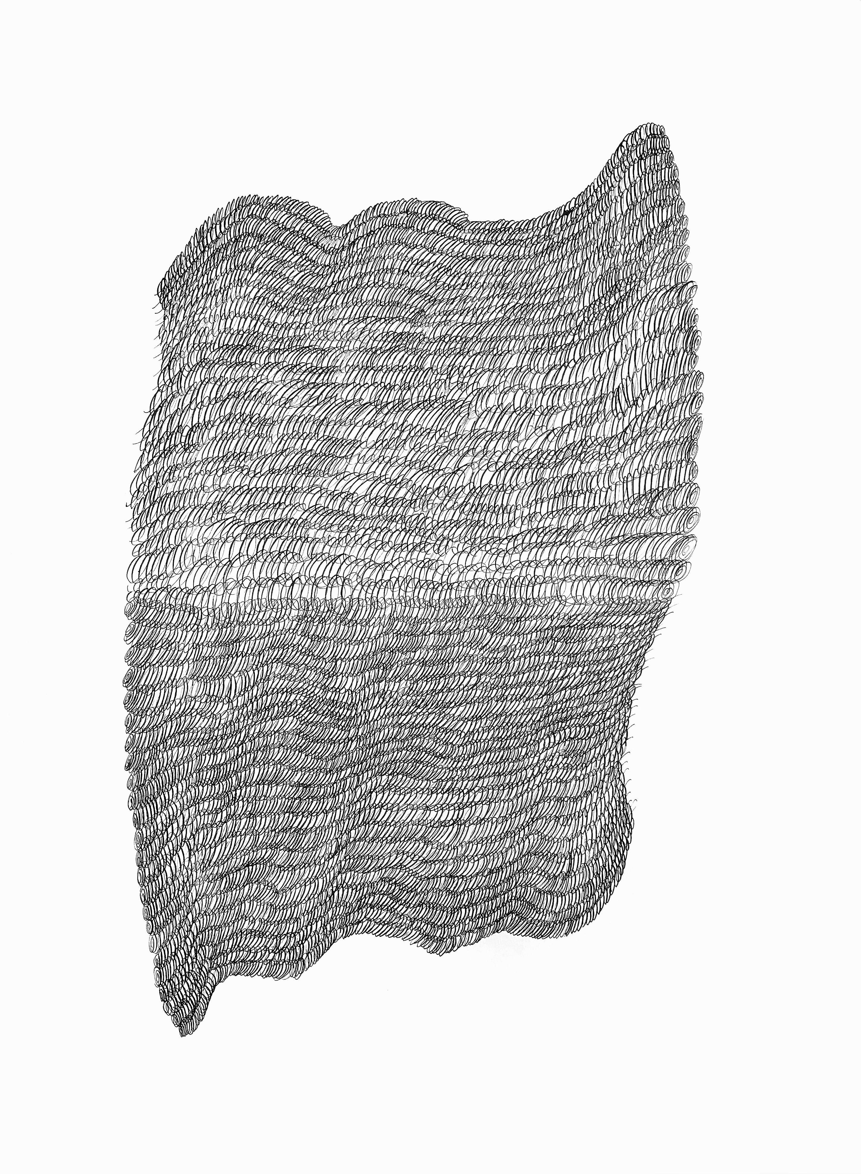 Abstract Drawing di Dana Piazza - Loops.2- disegno geometrico astratto a inchiostro bianco e nero su carta