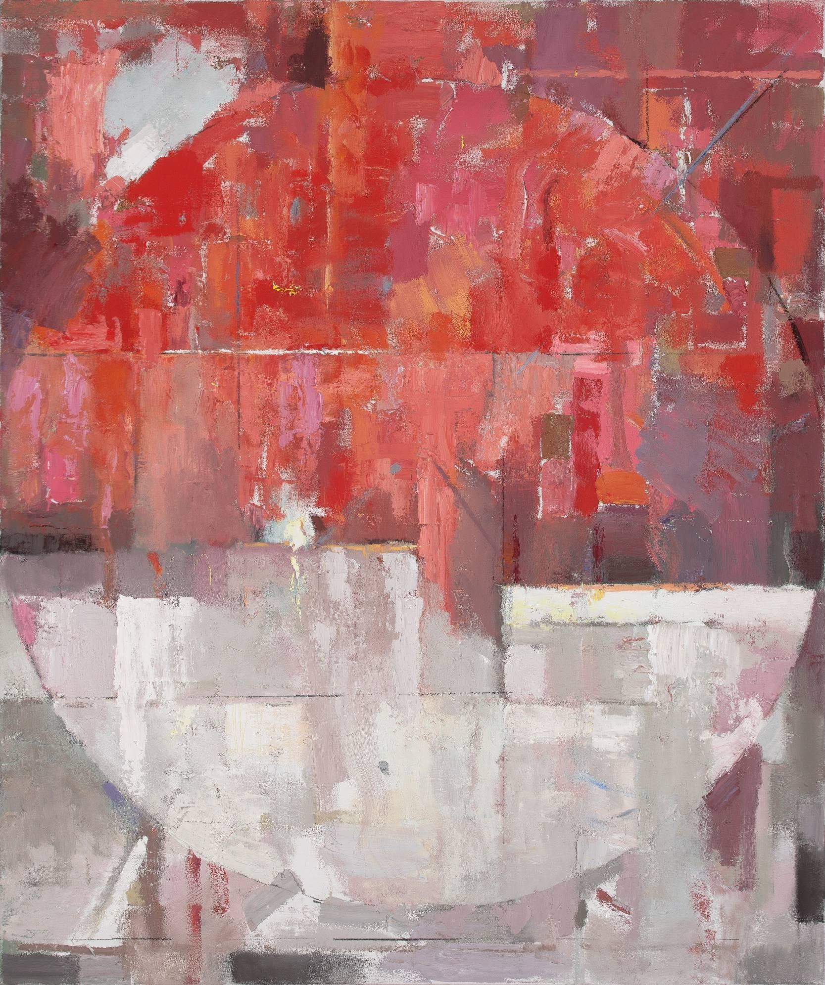 David Michael Slonim Abstract Painting - Blood Moon- large red abstract contemporary painting