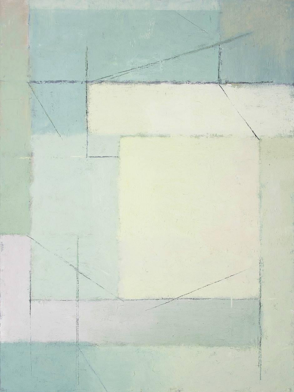 David Michael Slonim Abstract Painting - After the rain - abstract soft color blue green white oil painting