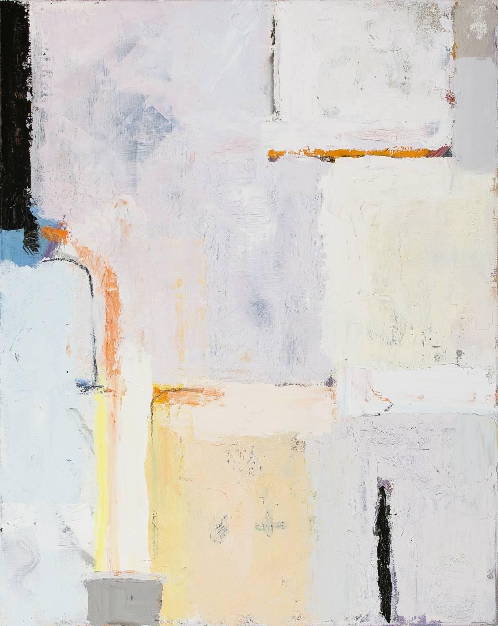 David Michael Slonim Abstract Painting - Bright Morning - abstract soft color white blue yellow textural oil painting