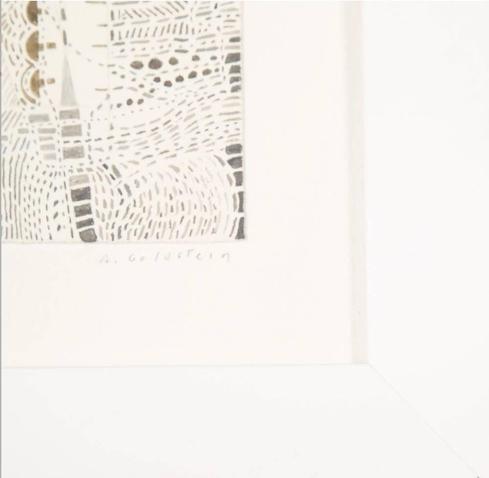 Abstrakte geometrische Zeichnung auf Papier mit Pastellfarbe auf Papier, ohne Titel (Geometrische Abstraktion), Art, von Abby Goldstein