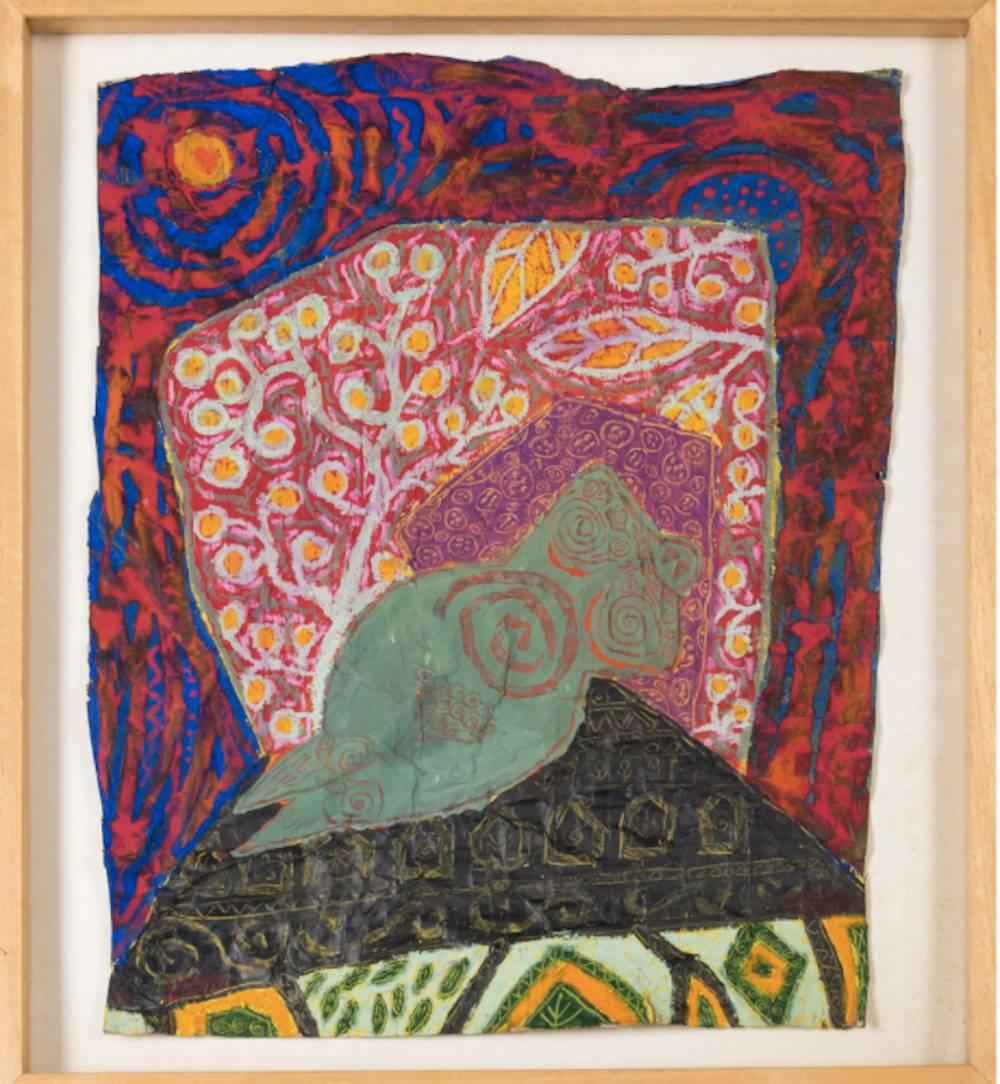 senza titolo - disegno astratto di donna nuda a colori vivaci a pastello a olio su carta