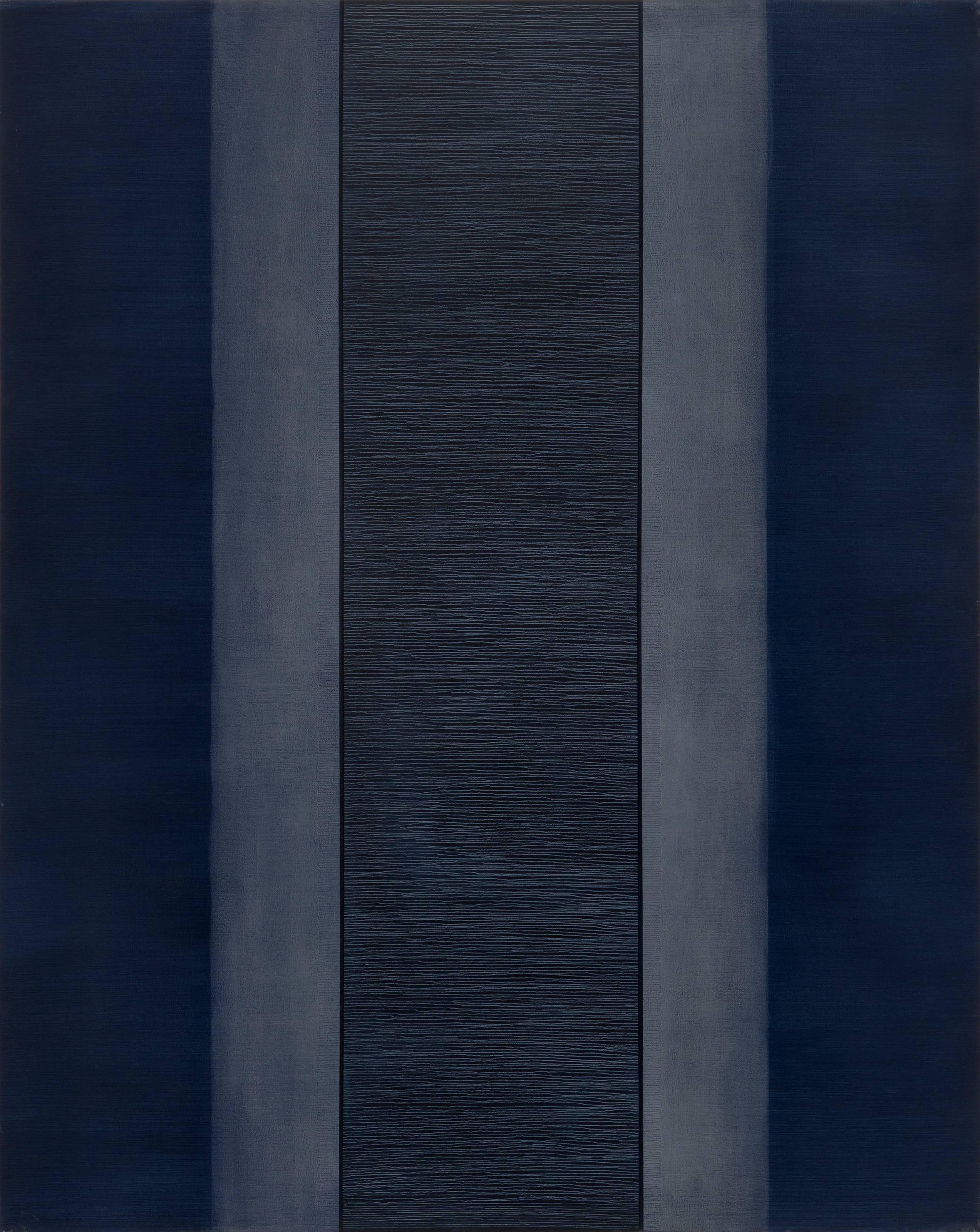 Viviane Rombaldi Seppey Abstract Painting - Passage 8 - large dark blue abstract contemporary oil panting