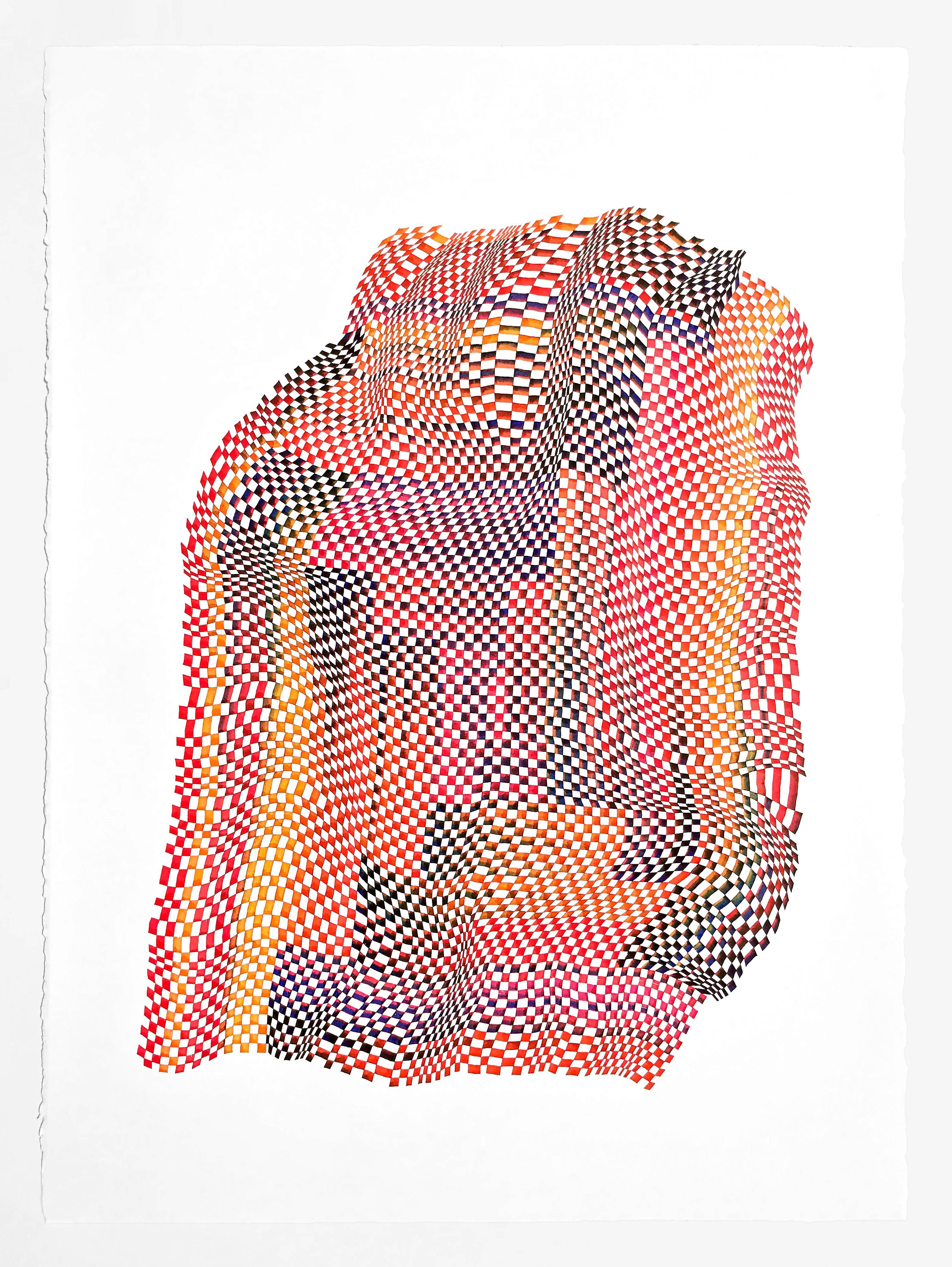 Dana Piazza Abstract Drawing - Squares 18- abstract bright color red yellow dominant color ink drawing on paper