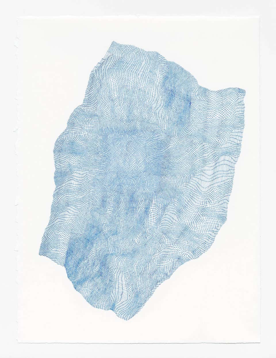 Zigzags 8- abstract geometric blue ink drawing on paper