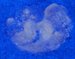 Wing - Bright Blue large Abstract Dot Painting on Wood Panel