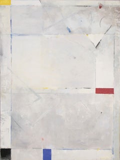 Migratory Impulse - abstract soft dominant white Mondrian style oil painting