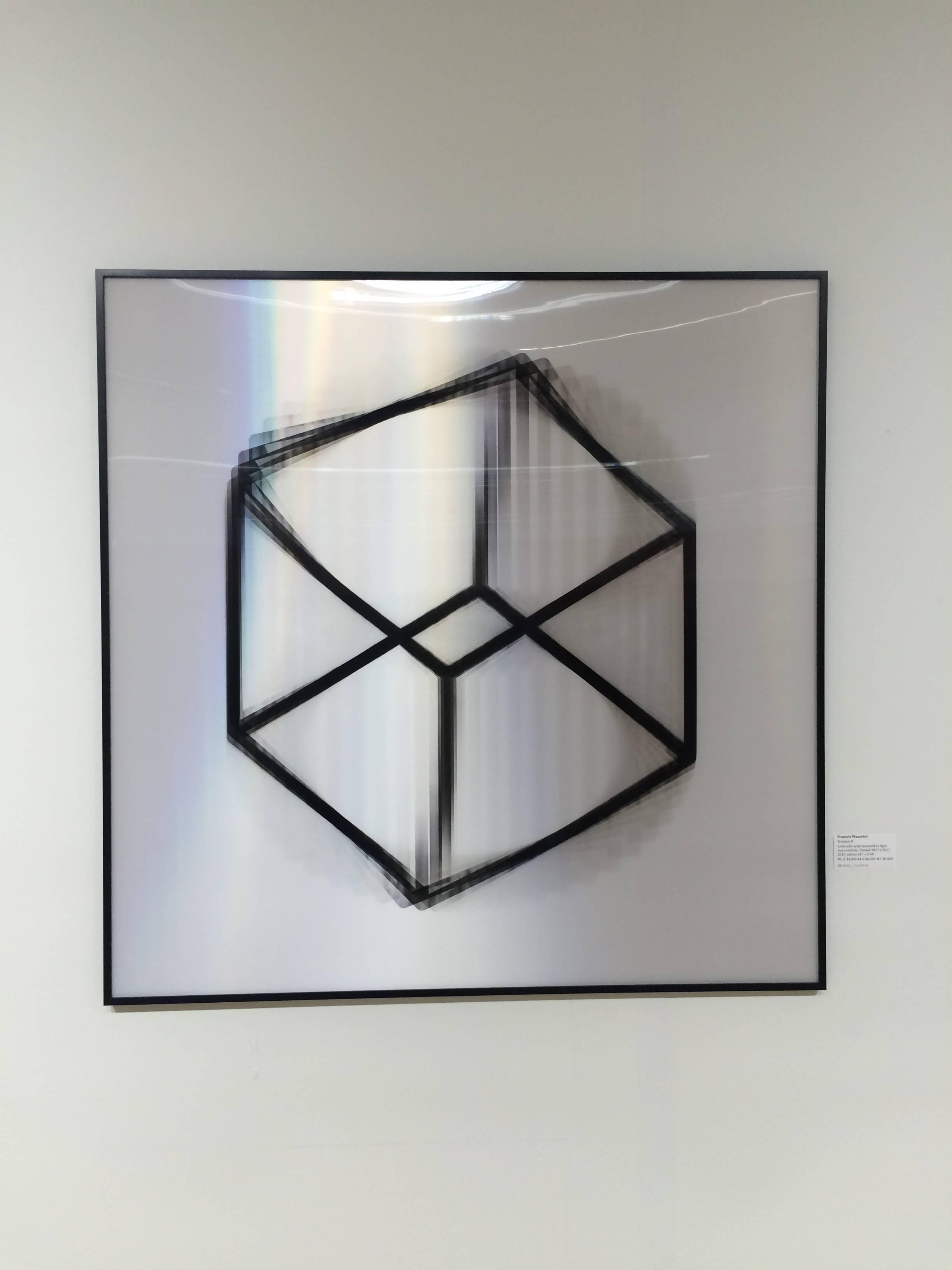 Rotation II- abstract geometric black and white lenticular print rotating cube