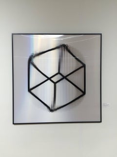 Rotación II- impresión lenticular abstracta geométrica en blanco y negro cubo giratorio