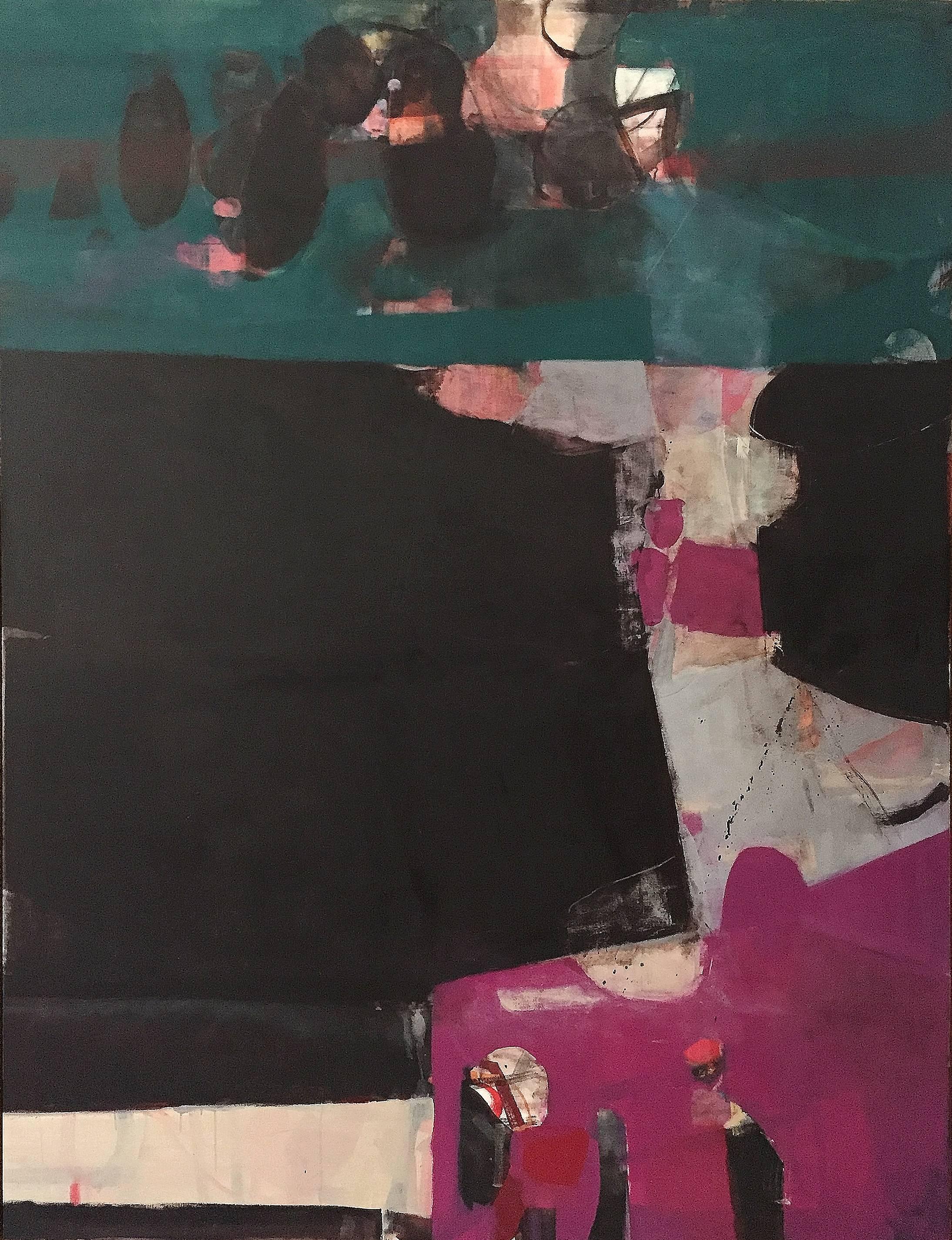 Robert Szot Abstract Painting - The head of a shark- large green purple black abstract contemporary oil painting