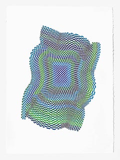 Quadrati 17- disegno astratto a colori vivaci blu verde dominante inchiostro su carta