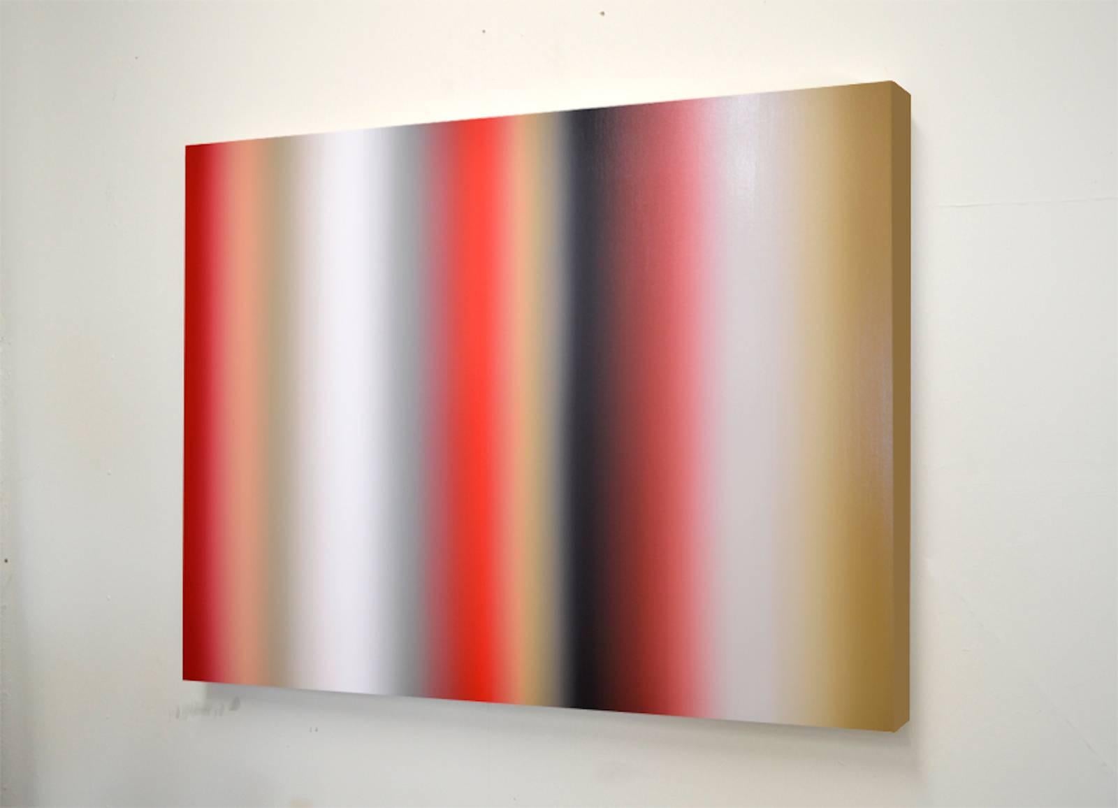 Revolution - abstraktes zeitgenössisches Ölgemälde mit warmen roten horizontalen Streifen – Painting von Patrick Dintino