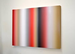 Revolution - warm red color horizontal stripe abstract contemporary oil painting