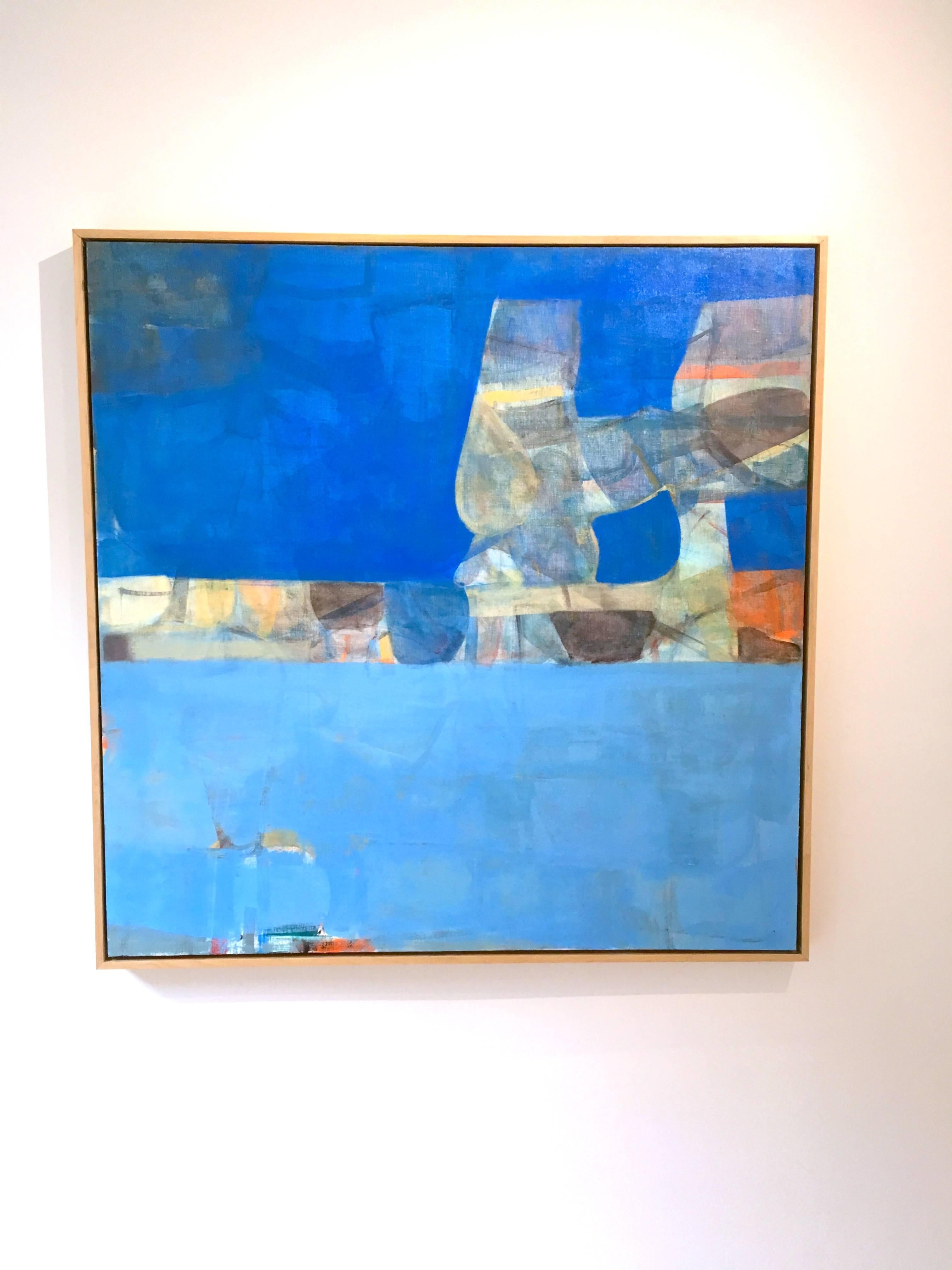 Parklife - large contemporary abstract blue, beige oil painting - Painting by Robert Szot