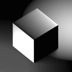 Moving Shadow - Impression géométrique abstraite lenticulaire d'un cube en argent