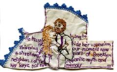 Shivering Under Your Kiss- narrative representational embroidery on fabric 12