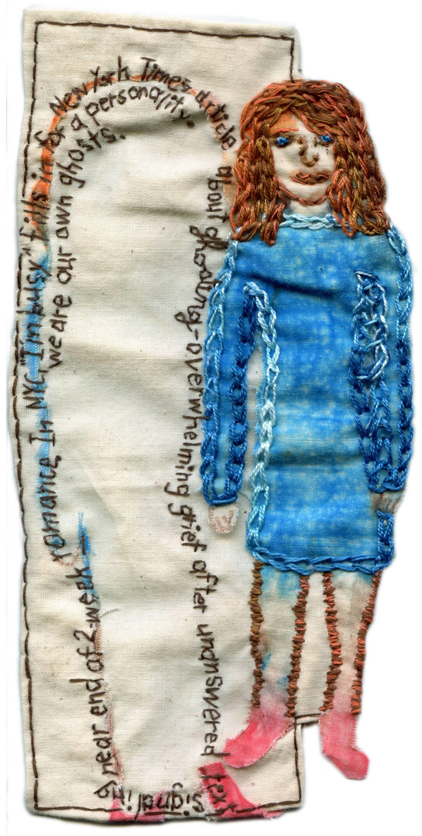 Ghosting in NYC- narrative representational embroidered fabric - Mixed Media Art by Iviva Olenick