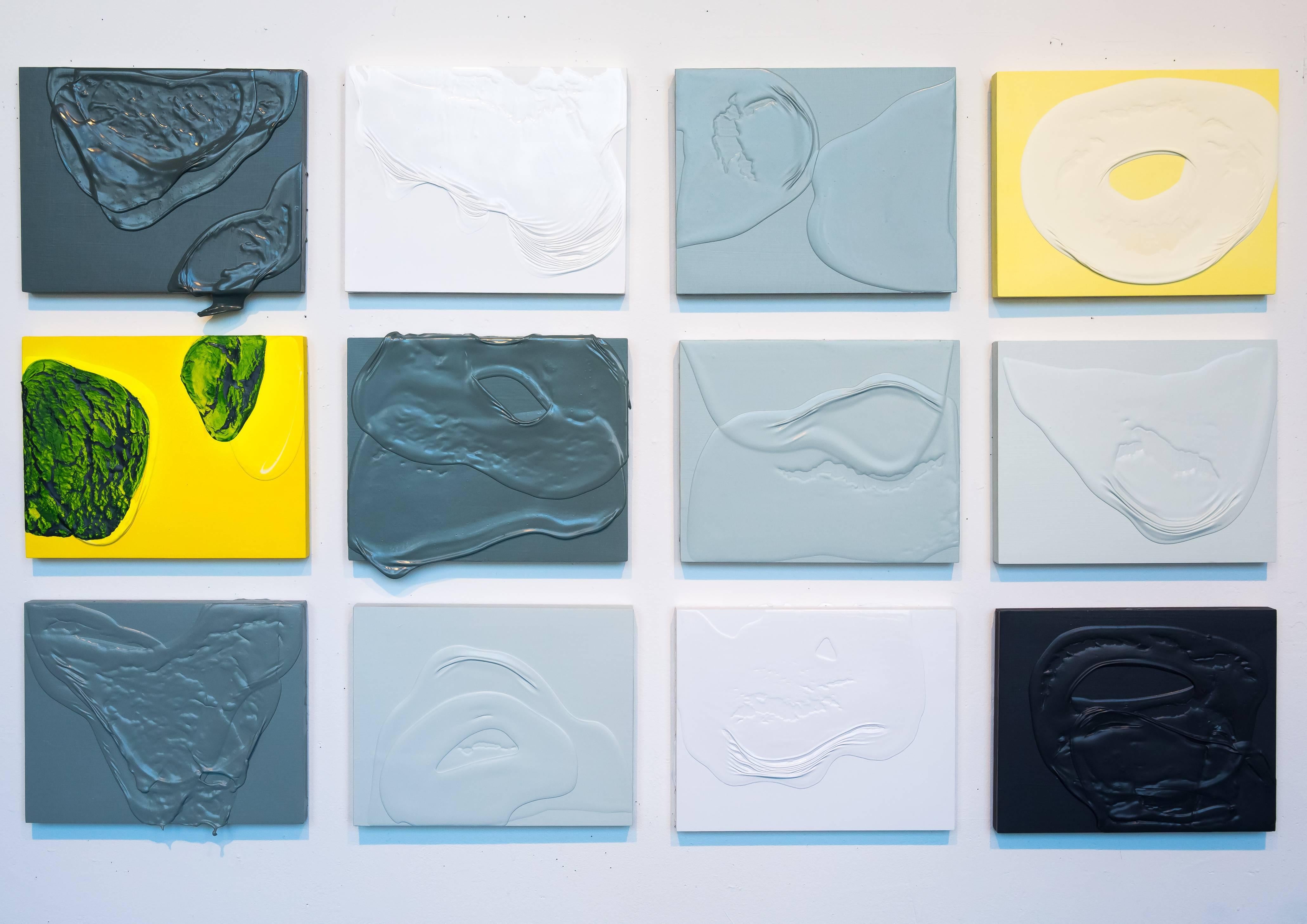 Étude de la méditation X - peinture abstraite vert et jaune - Painting de Renee Phillips