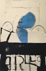Head of Bill Dekooning -black white blue contemporary abstract monotype painting
