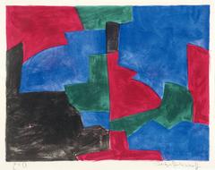 Composition verte, rouge et bleue