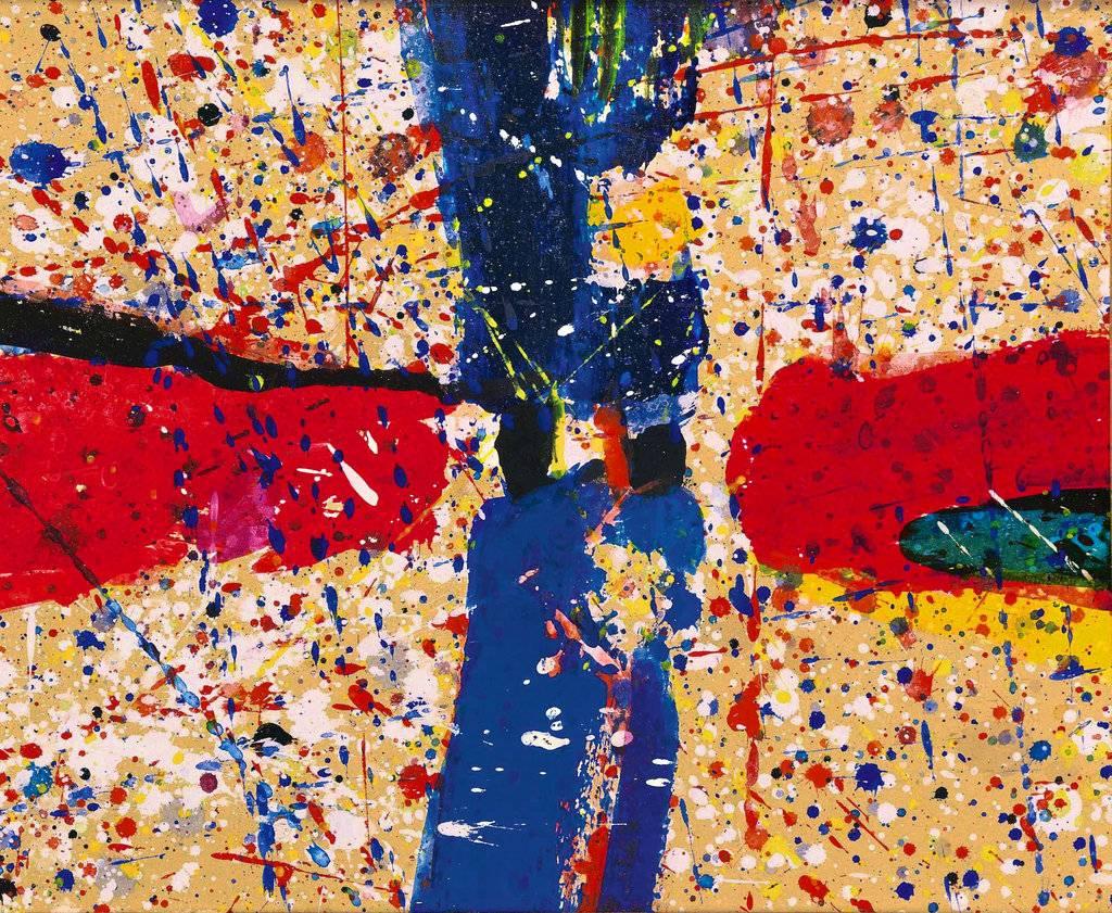 3 (Three) Figures (American Flag) - Painting by Sam Francis