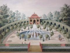 Ensemble de quatre estampes de jardin d'une série d'aquarelles