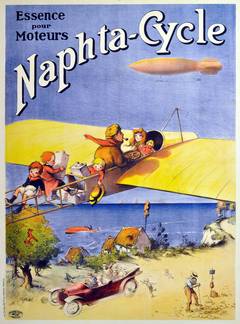 Antique Original Poster Naphta Cycle  Bleriot XI Plane