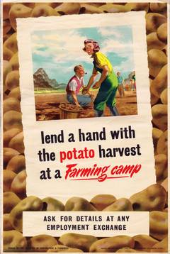 Original WWII Poster Home Front Lend a Hand on Potato Farm