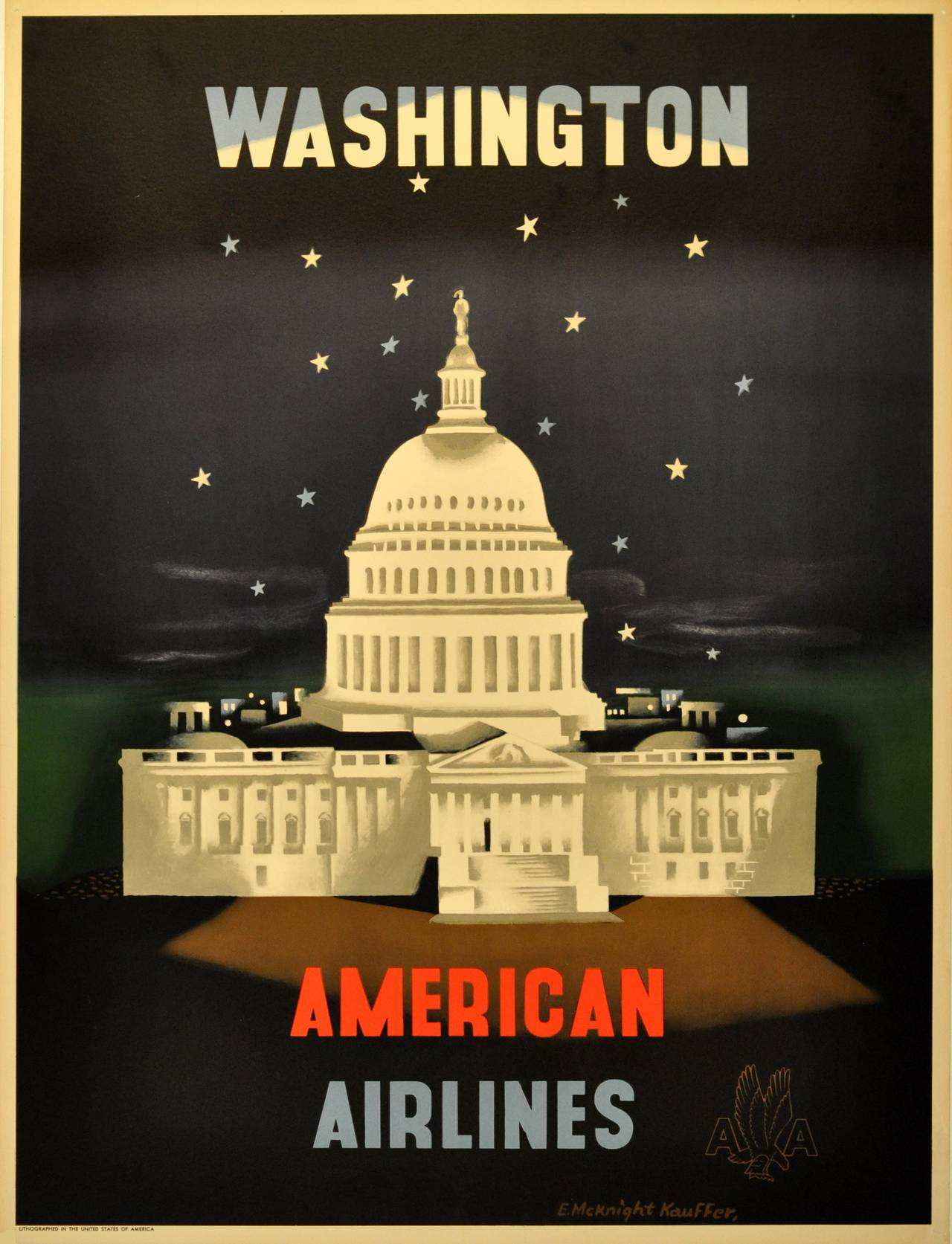 Edward McKnight Kauffer Print - Washington - Original Vintage American Airlines Poster by E. McKnight Kauffer