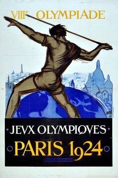 Original Antique Summer Olympic Games Poster for the VIII Olympiad, Paris 1924