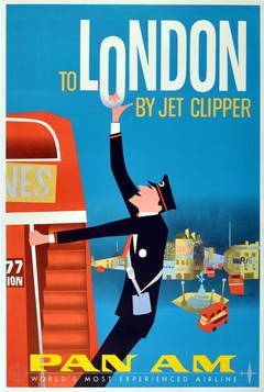 Original Vintage Travel Advertising Poster - London by Jet Clipper:: Pan Am