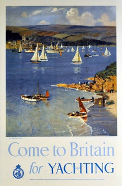 Affiche vintage originale de voile « Come to Britain For Yachting » (Venez en Grande-Bretagne pour la voile) par Arthur Burgess